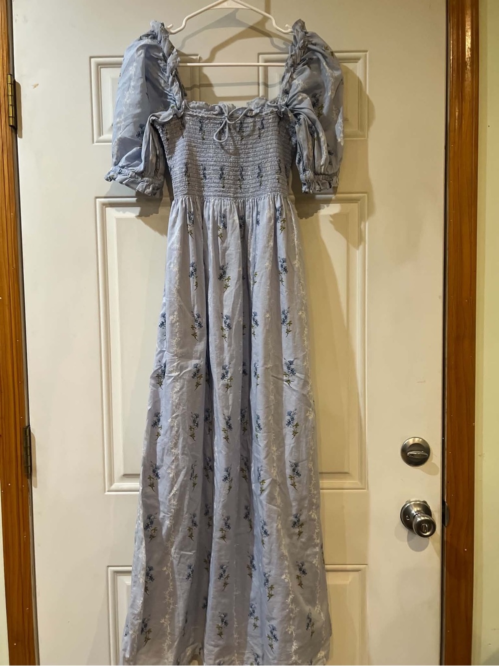Hill House The Nap Dress Light Blue Floral Puff-Sleeve Maxi Dress Medium